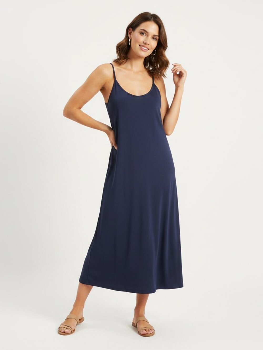 Estelle Midi Slip Dress Navy 2XL Adjustable Strap As-Is